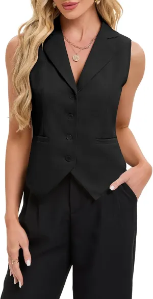 MINTLIMIT Women Button Front Sleeveless Blazer Vest Summer Casual Notch Collar Waistcoat Vests with Pockets