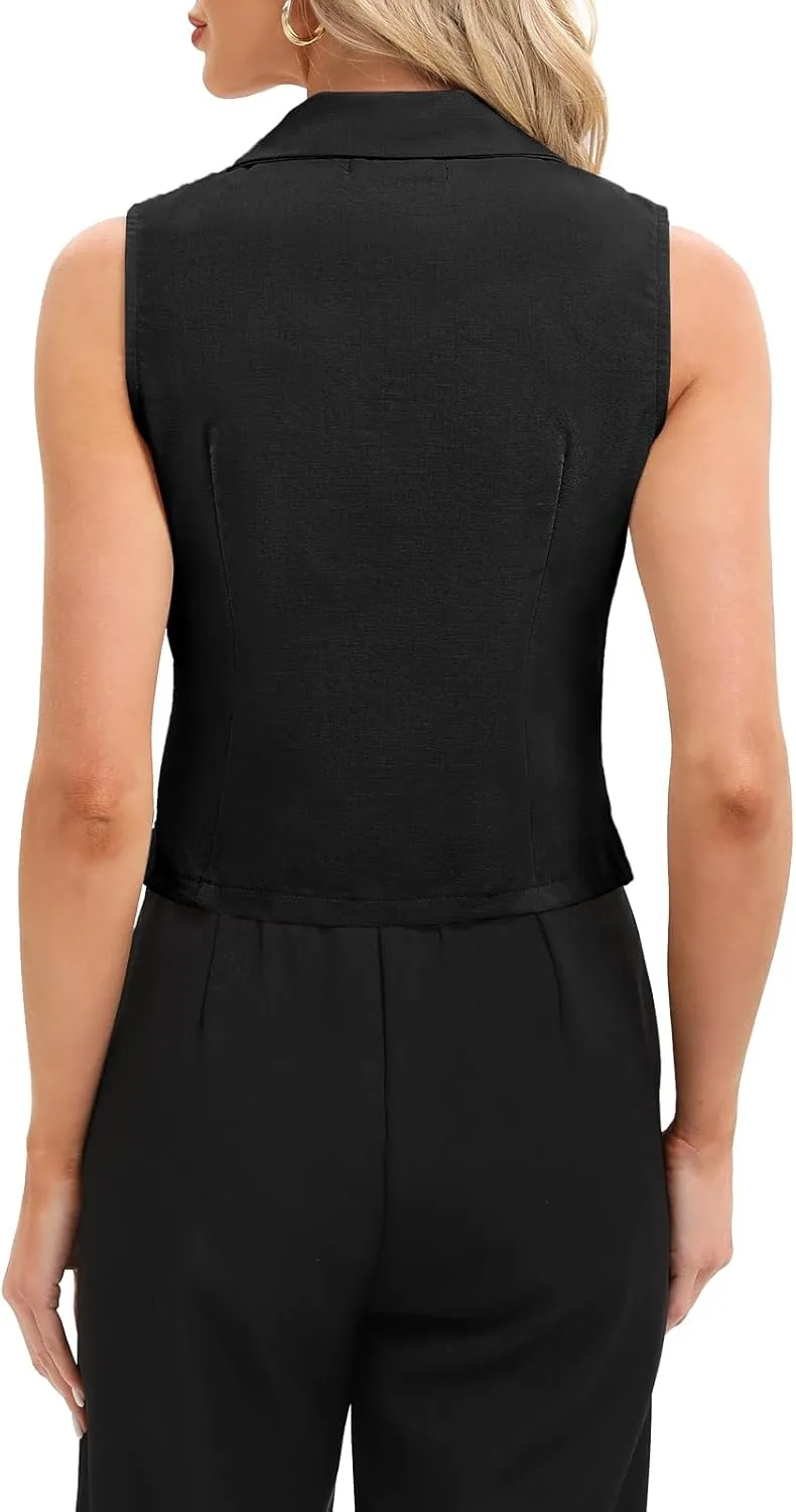 MINTLIMIT Women Button Front Sleeveless Blazer Vest Summer Casual Notch Collar Waistcoat Vests with Pockets