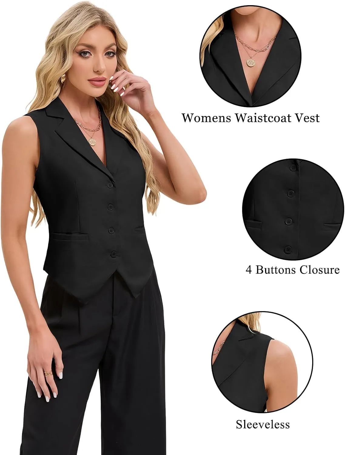 MINTLIMIT Women Button Front Sleeveless Blazer Vest Summer Casual Notch Collar Waistcoat Vests with Pockets