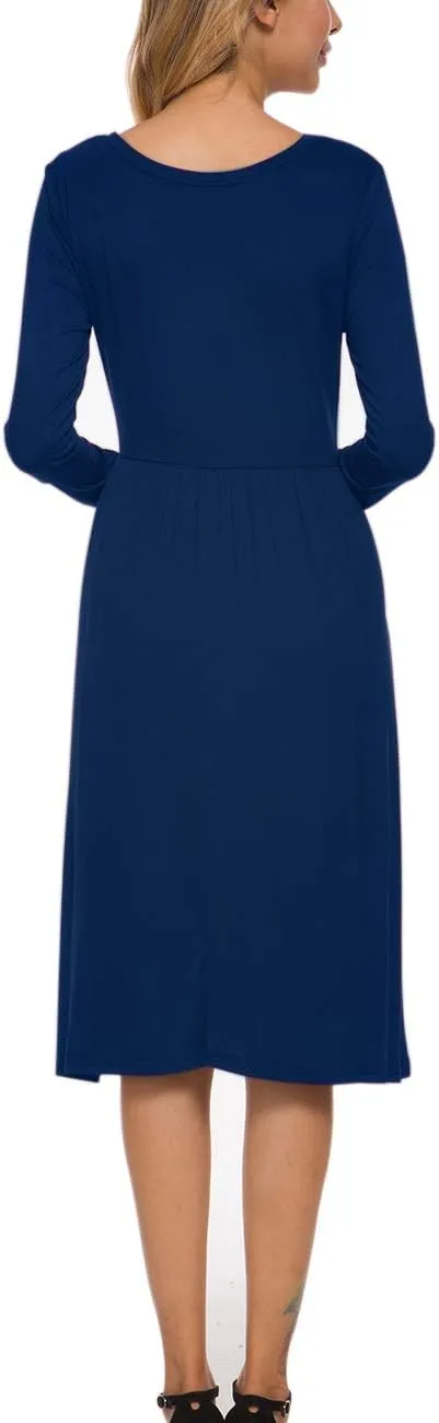 MISFAY Women's Long Sleeve Midi Dress Loose Casual Empire Waist Dresses with Pockets