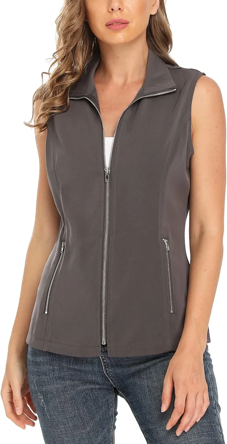 MISS MOLY Vests For Women Casual Lightweight Full-Zip Military Vest Golf Sleeveless Jacket with Pockets