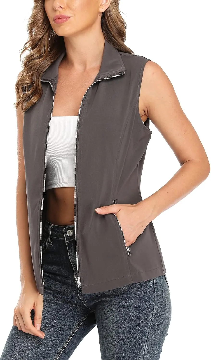 MISS MOLY Vests For Women Casual Lightweight Full-Zip Military Vest Golf Sleeveless Jacket with Pockets