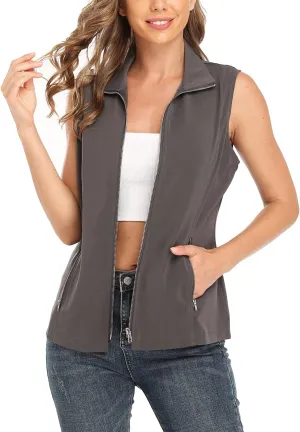 MISS MOLY Vests For Women Casual Lightweight Full-Zip Military Vest Golf Sleeveless Jacket with Pockets