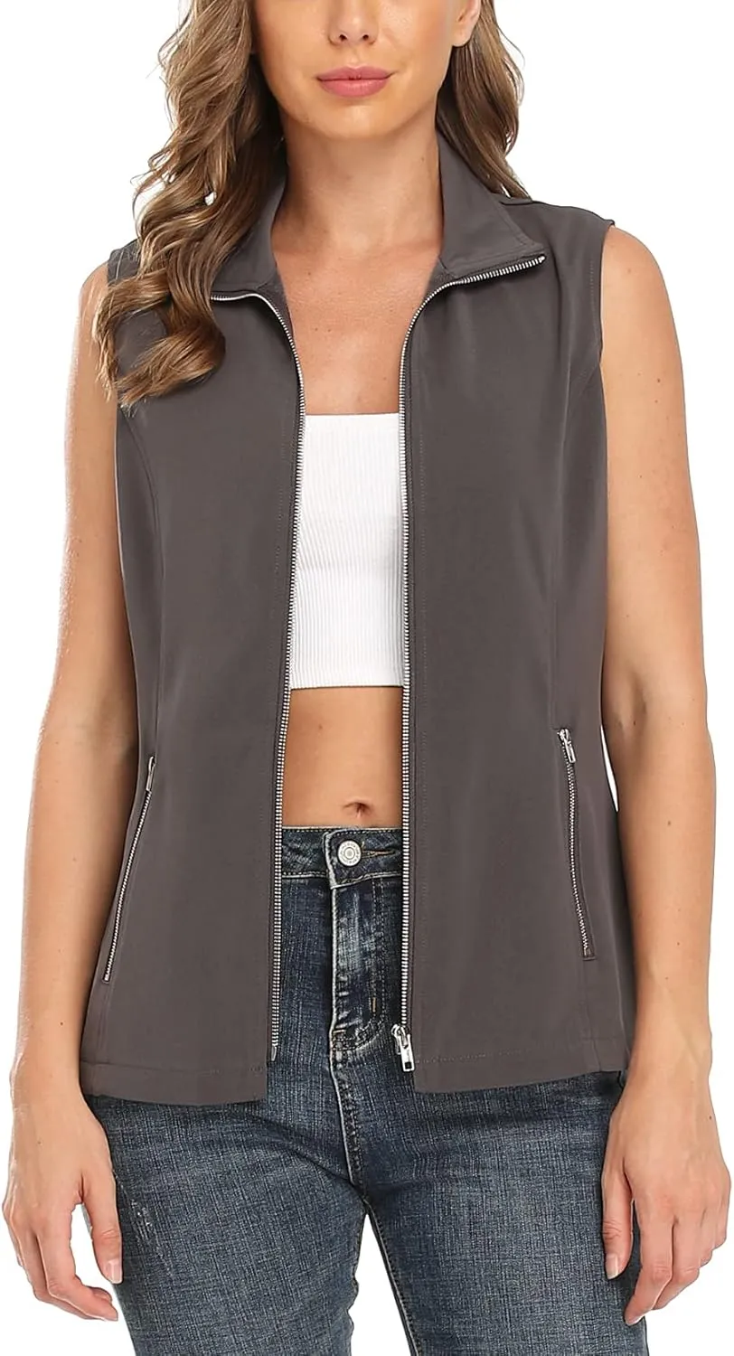 MISS MOLY Vests For Women Casual Lightweight Full-Zip Military Vest Golf Sleeveless Jacket with Pockets