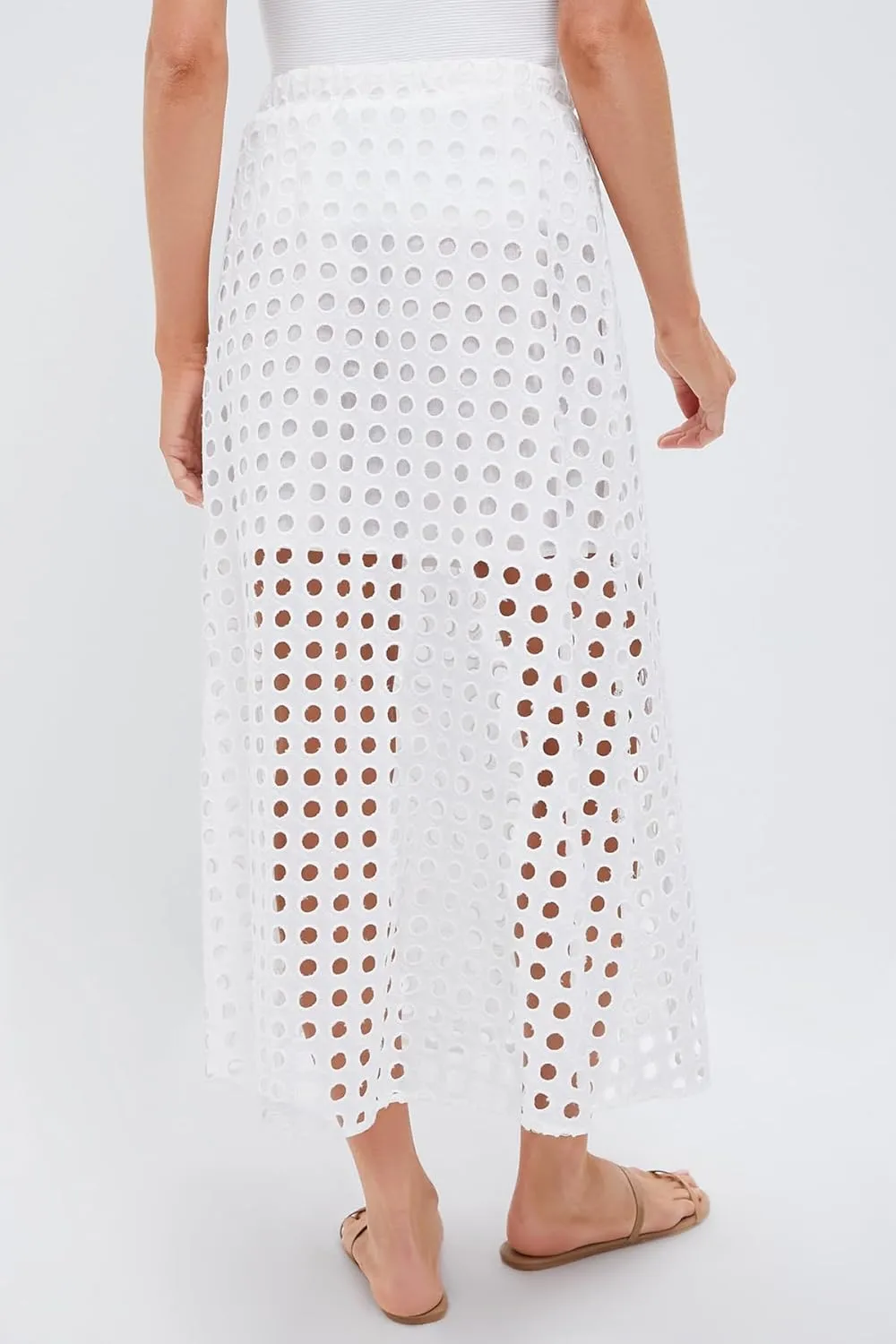 MISSACTIVER Summer Eyelet Maxi Skirt for Women Solid Hollow Out Beach Skirt High Elastic Waist Long Skirts with Underneath
