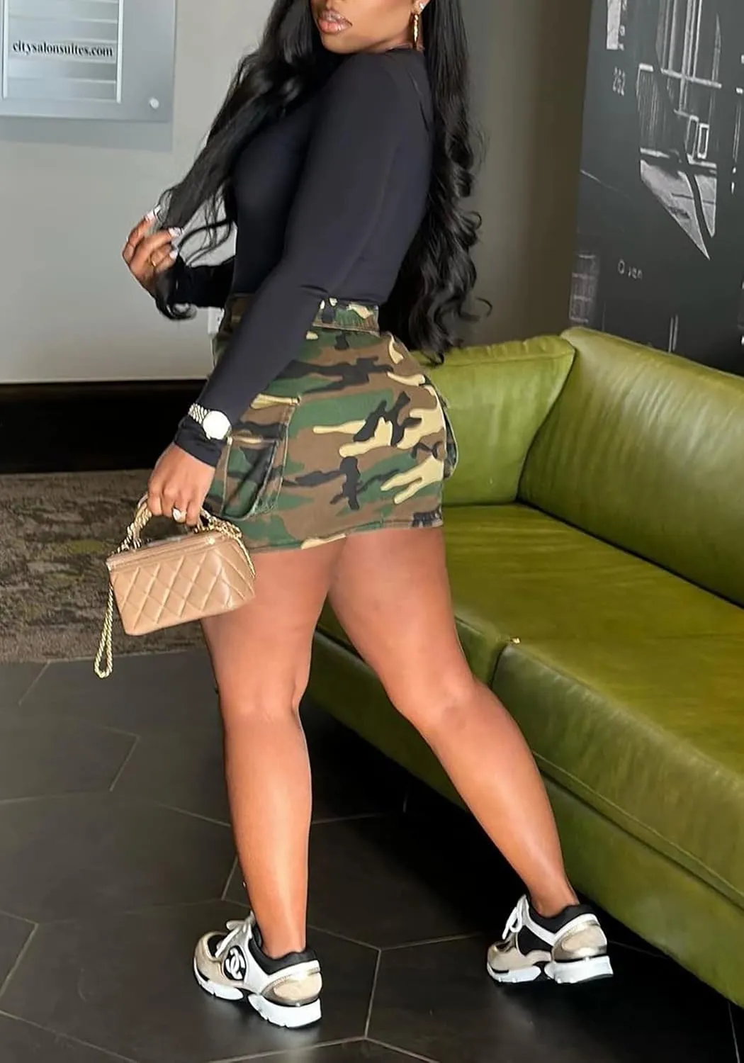 Molisry Women's Camo Cargo Mini Skirt Y2k High Split Camouflage Army Fatigue Short Skirt