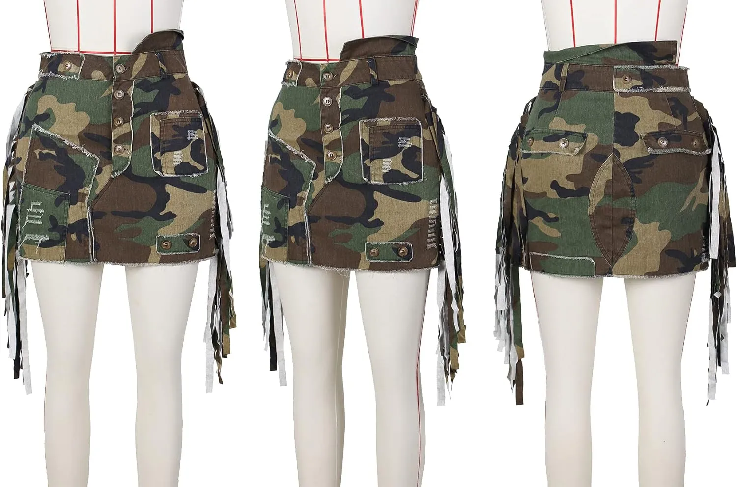 Molisry Women's Camo Cargo Mini Skirt Y2k High Split Camouflage Army Fatigue Short Skirt