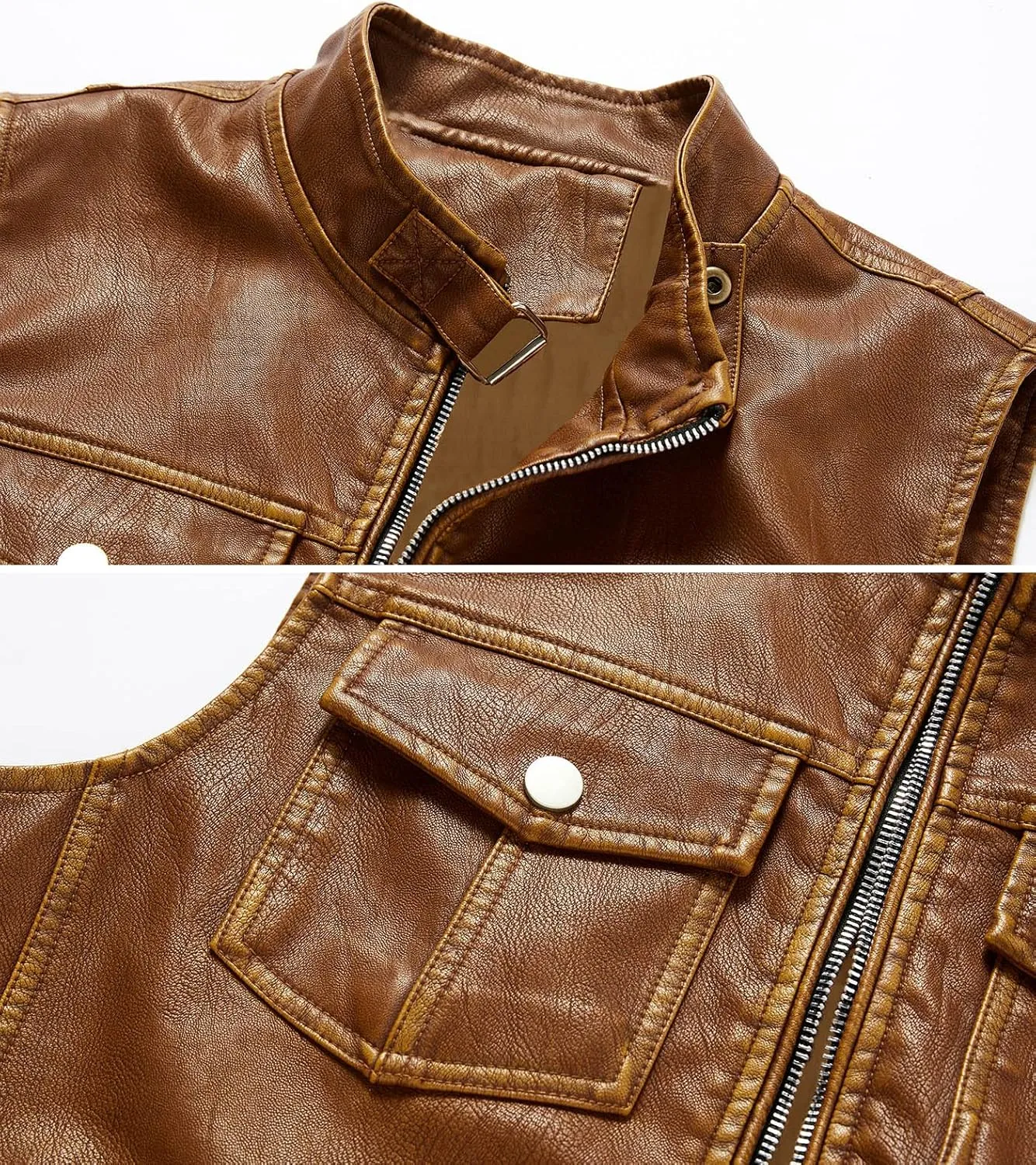 NAVEKULL Men's Leather Motorcycle Vest Black Vintage Riding Biker Faux Leather Vests with 5 Pockets