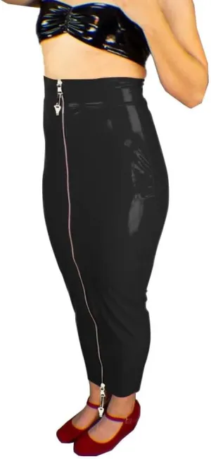 New Lockable Hobble Skirts Female Patent Leather Bodycon Slim Long Skirts Sissy Two Way Zipper Pencil Skirts