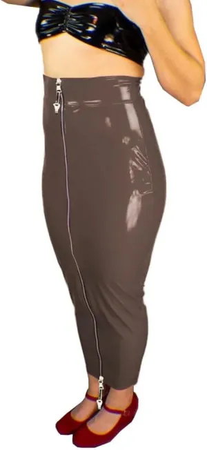 New Lockable Hobble Skirts Female Patent Leather Bodycon Slim Long Skirts Sissy Two Way Zipper Pencil Skirts