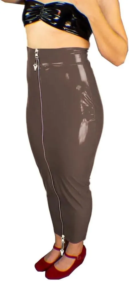 New Lockable Hobble Skirts Female Patent Leather Bodycon Slim Long Skirts Sissy Two Way Zipper Pencil Skirts