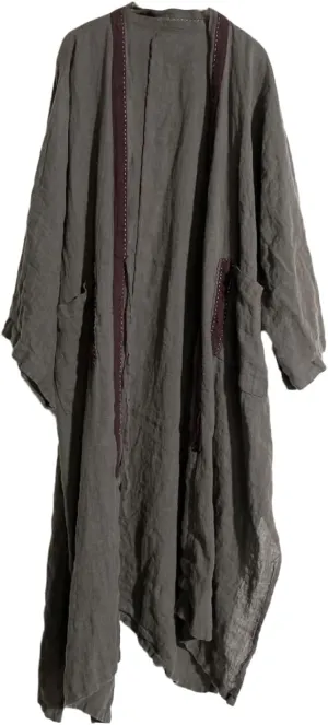 NFYM Women Fall Long Trench Coat Lightweight 100% Linen Open Front Cardigan Patchwork Hobo Style Loose Duster Jacket