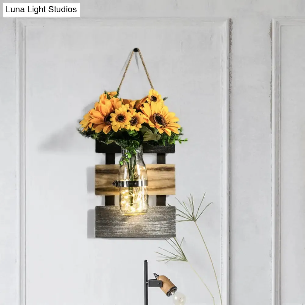 Nordic Flower Accent String Light: Tea Shop Clear Glass Jar Wall Lamp (Pink/White/Yellow)