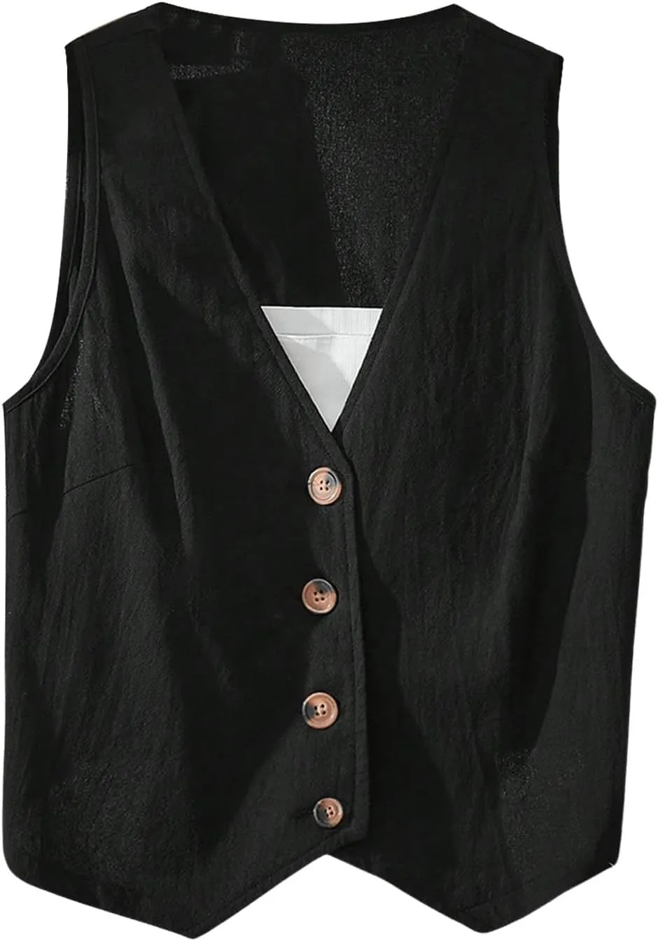 OYOANGLE Women's Button Front Sleeveless Blazer Vest V Neck Office Work Suit Vests Waistcoat