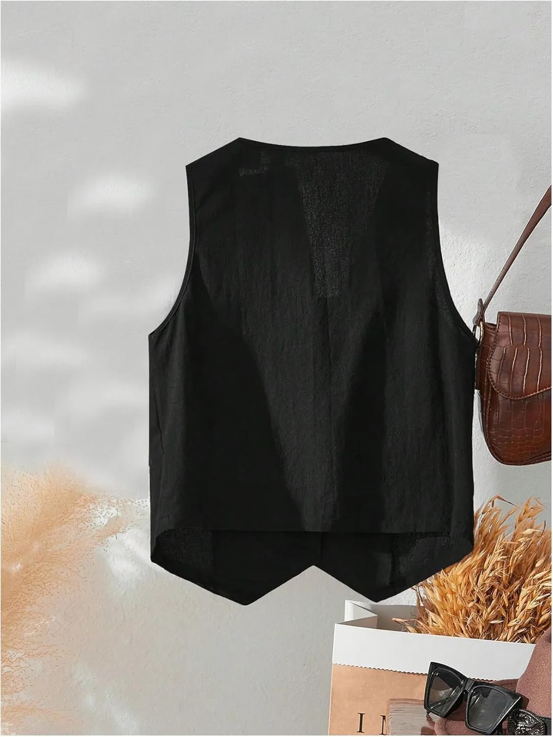 OYOANGLE Women's Button Front Sleeveless Blazer Vest V Neck Office Work Suit Vests Waistcoat