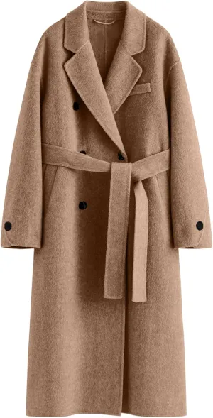 Peaceglad Winter Trench Coats for Women Trendy Long Pea Coat Double Breasted Button Lapel Belted Peacoat (Camel XXL)