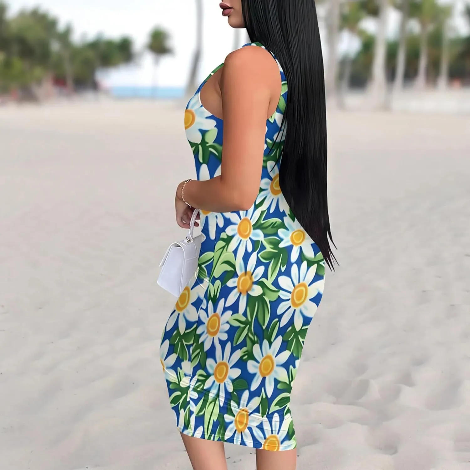 PinkPatty Floral Print Midi Dress for Women Sexy Sleeveless Crew Neck Tank Sundress Plus Size Club Dresses