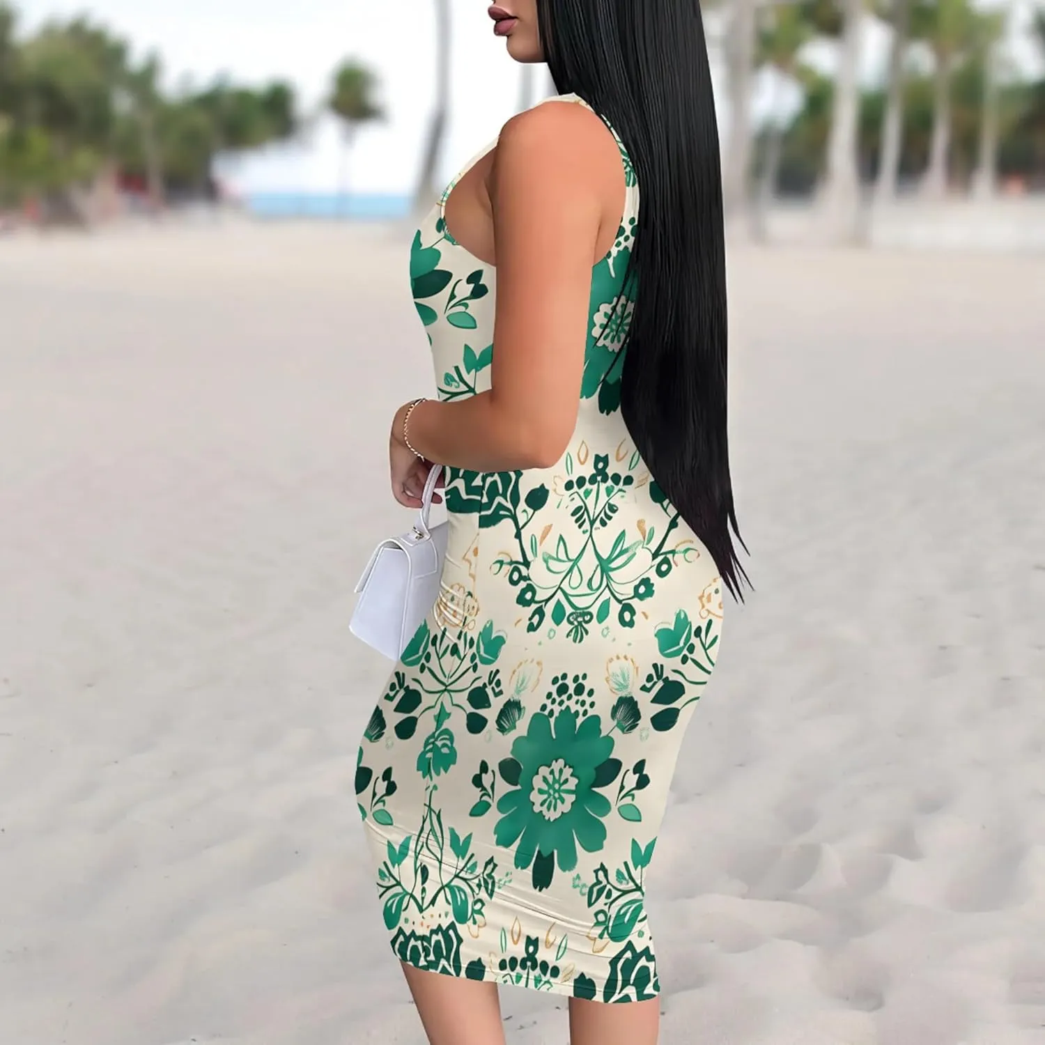 PinkPatty Floral Print Midi Dress for Women Sexy Sleeveless Crew Neck Tank Sundress Plus Size Club Dresses