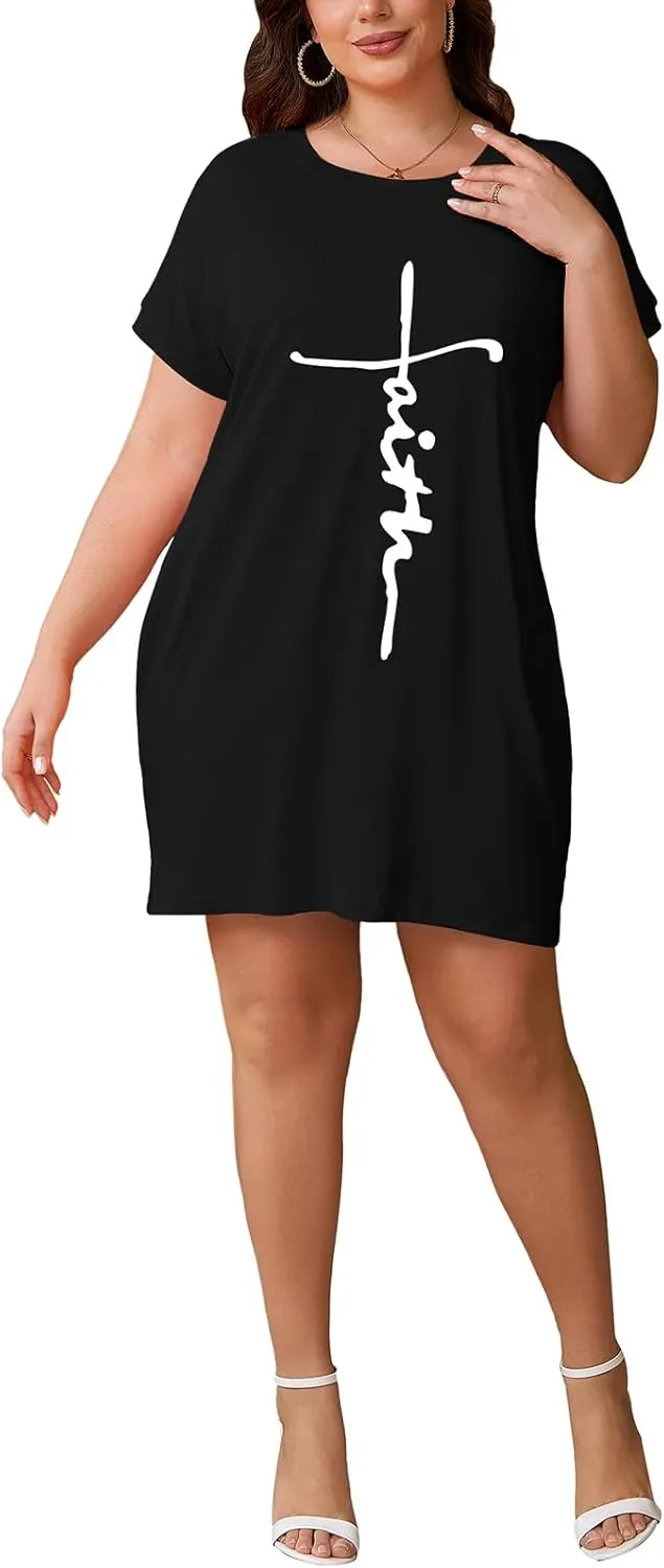 PINSV Women's Casual Summer T Shirt Dresses Short Sleeve Tunic Dress with Pockets