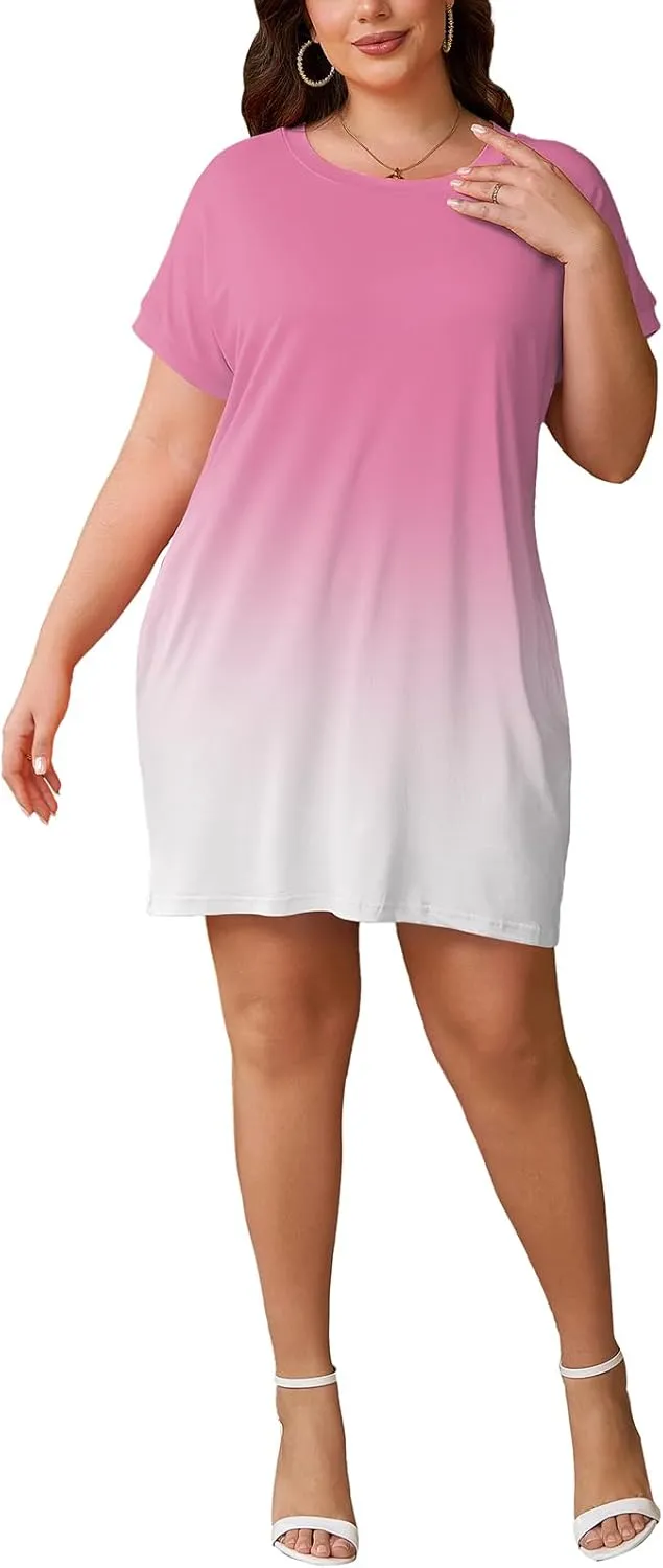 PINSV Women's Casual Summer T Shirt Dresses Short Sleeve Tunic Dress with Pockets