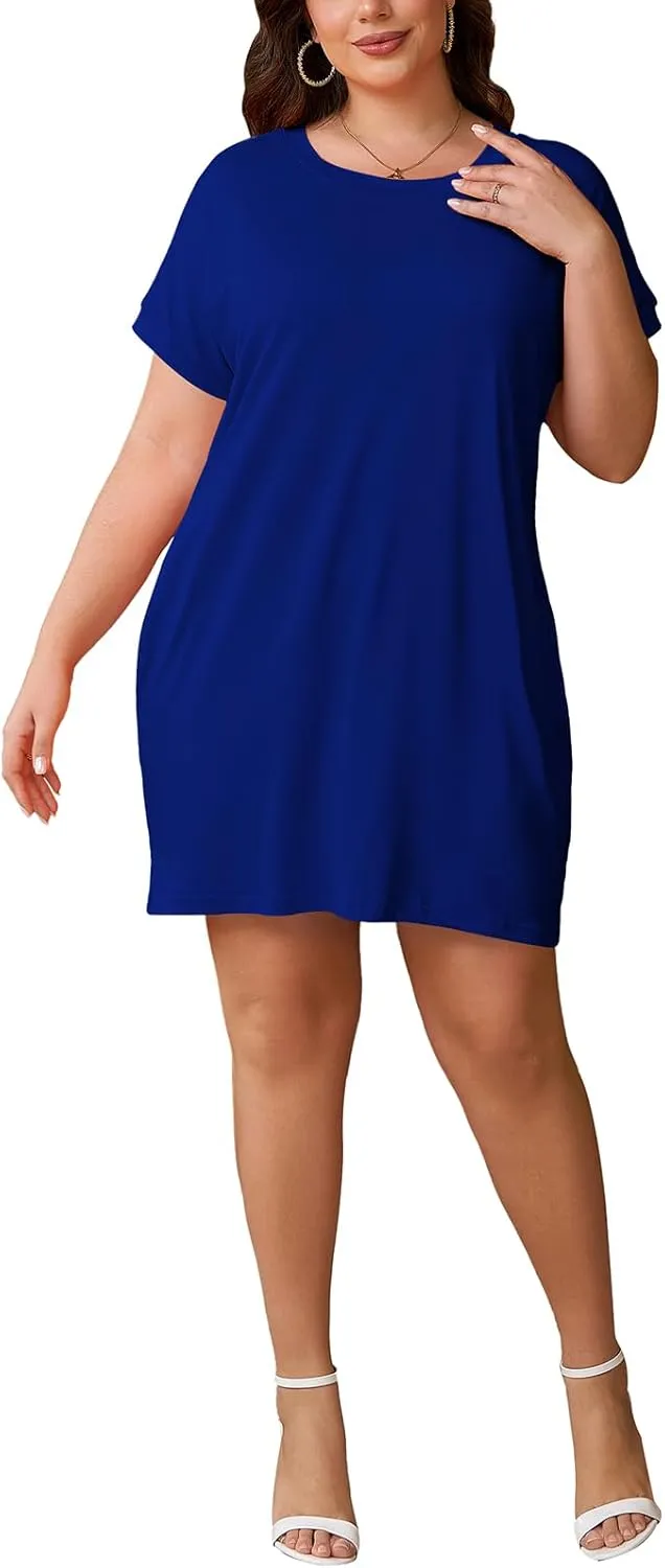 PINSV Women's Casual Summer T Shirt Dresses Short Sleeve Tunic Dress with Pockets