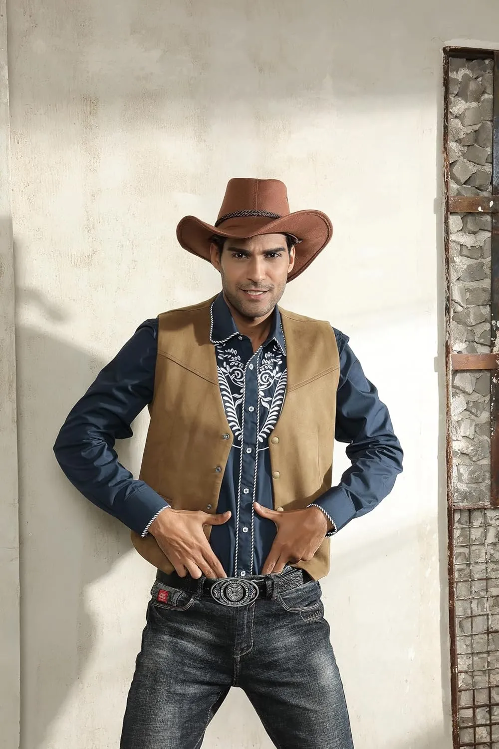 PJ PAUL JONES Mens Faux Suede Leathr Suit Vest Western Cowboy Dress Vests with Pockets