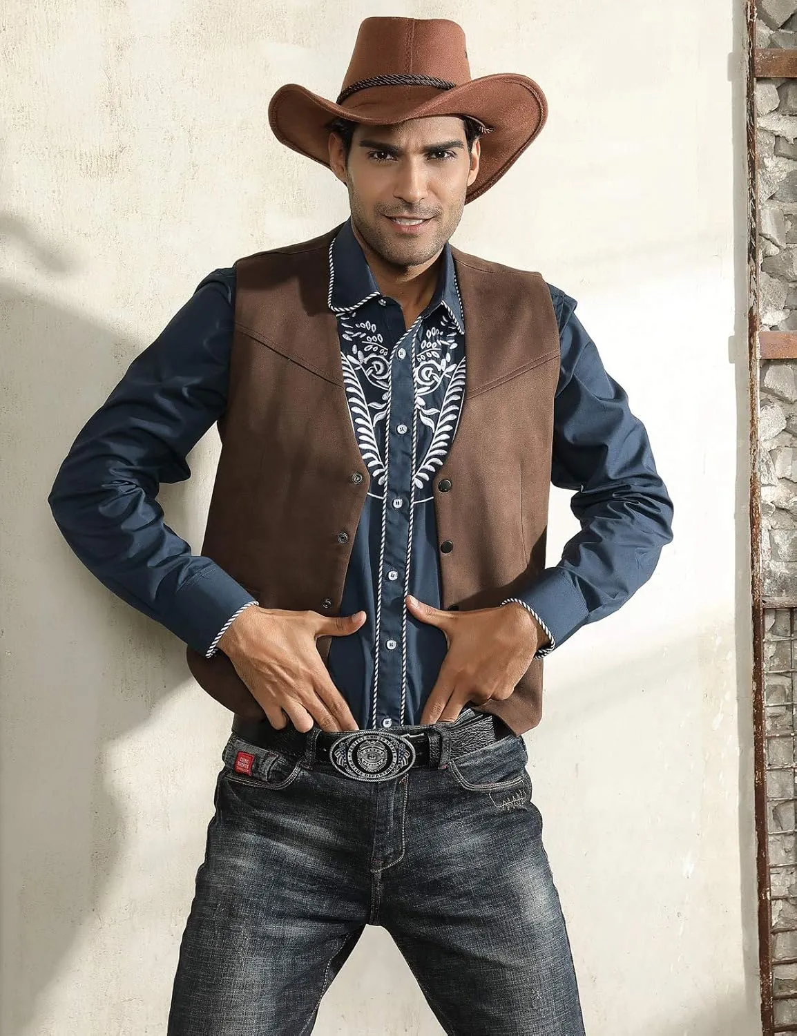 PJ PAUL JONES Men's Western Cowboy Suit Vest Slim Fit Faux Suede Leather Dress Vests Waistcoat for Wedding