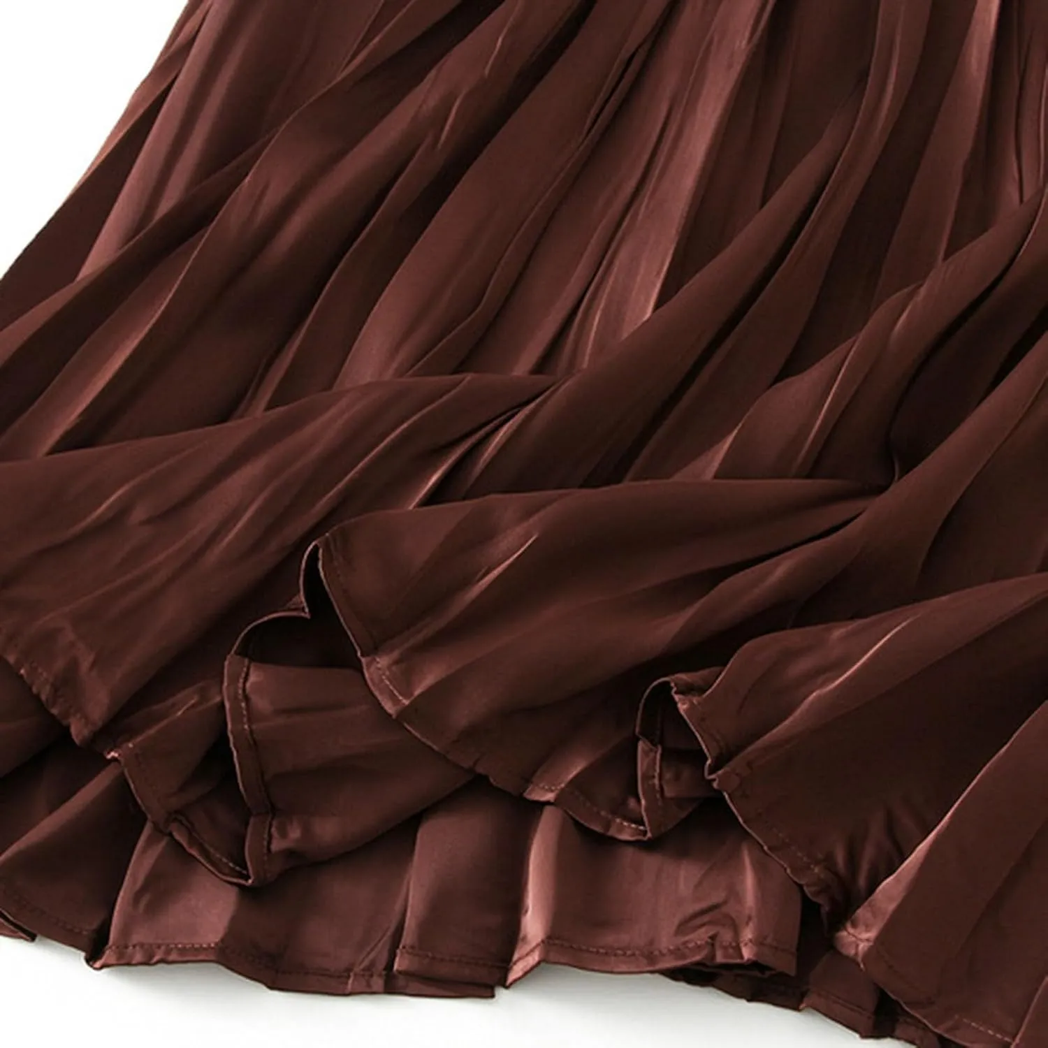 Pleated Midi Skirts for Women 2025 Summer Solid Color Flowy Swing A-Line Elastic Waisted Long Skirt