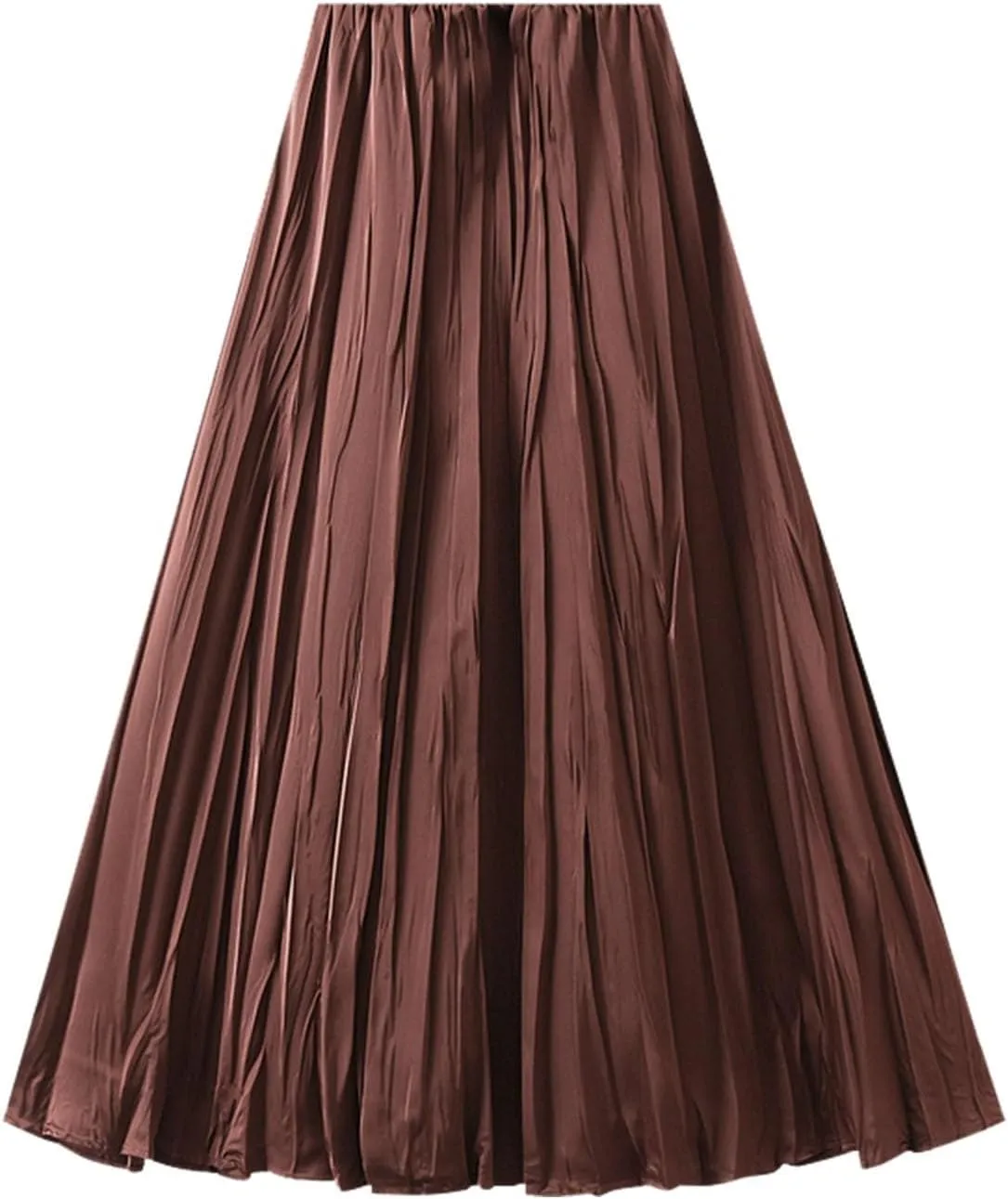 Pleated Midi Skirts for Women 2025 Summer Solid Color Flowy Swing A-Line Elastic Waisted Long Skirt