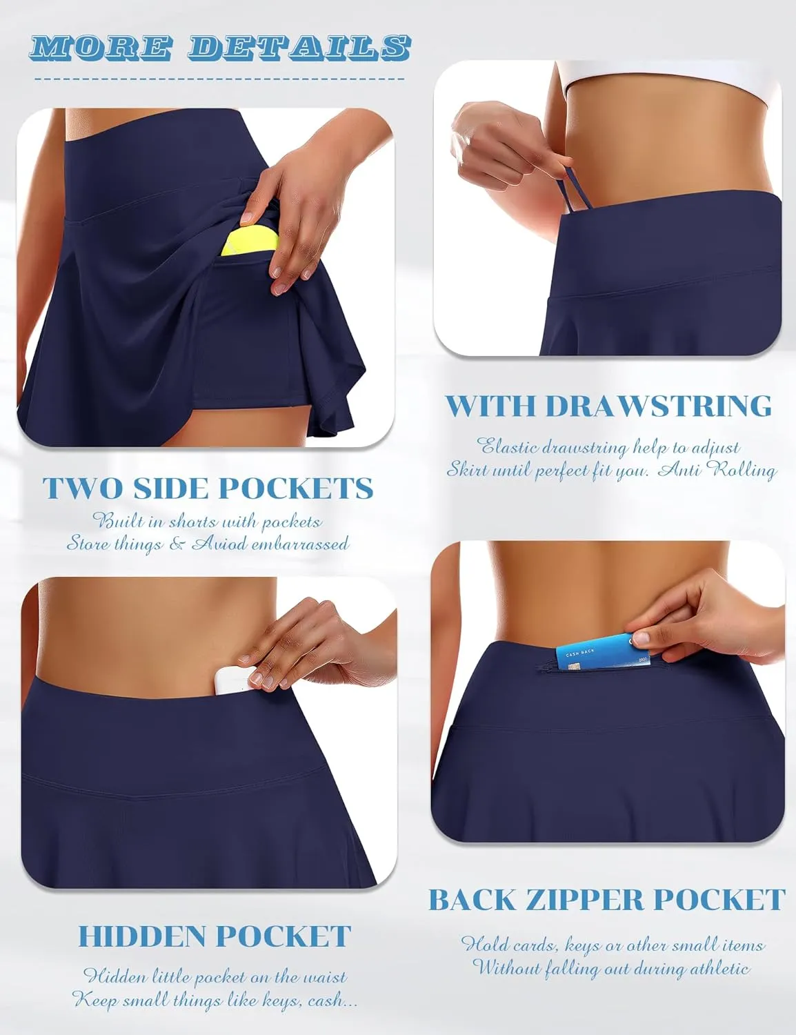 Pleated Tennis Skirt for Women with Shorts Athletic Golf Skorts with Pockets High Waisted Workout Running Skirts