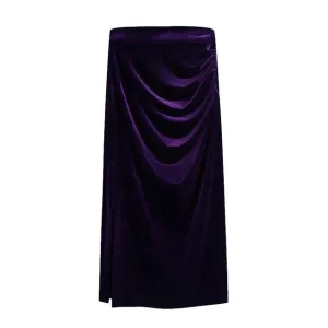 PLEATED VELVET MIDI SKIRT