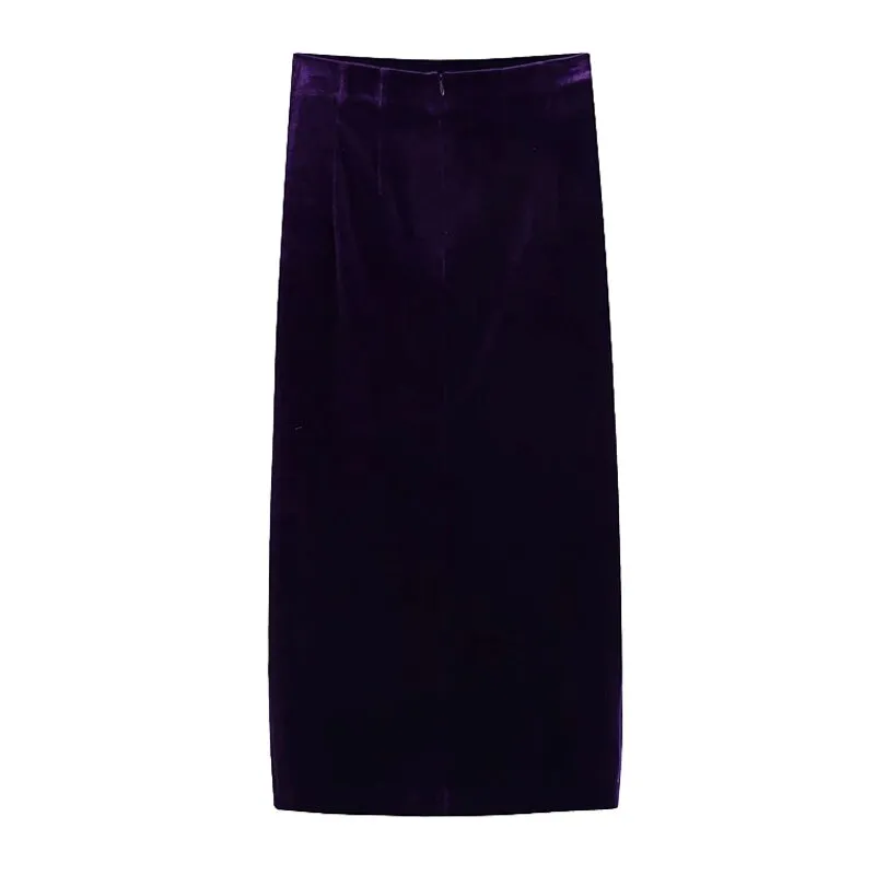 PLEATED VELVET MIDI SKIRT