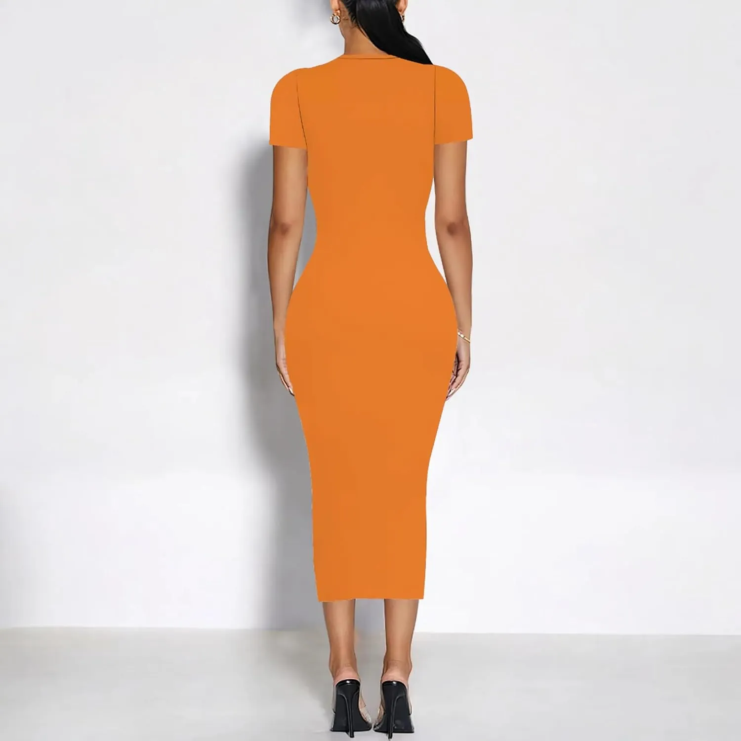 Plus Size Dress for Women Summer Casual Short Sleeve Midi Club Party Fitted Tight Dresses Basic Pencil Midi Bodycon Dress