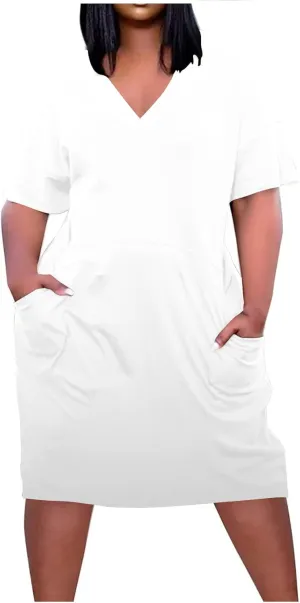 Plus Size Dresses for Curvy Women Oversize Casual Short Sleeve Tshirt Midi Dress Summer Solid Beach Vacation Dress