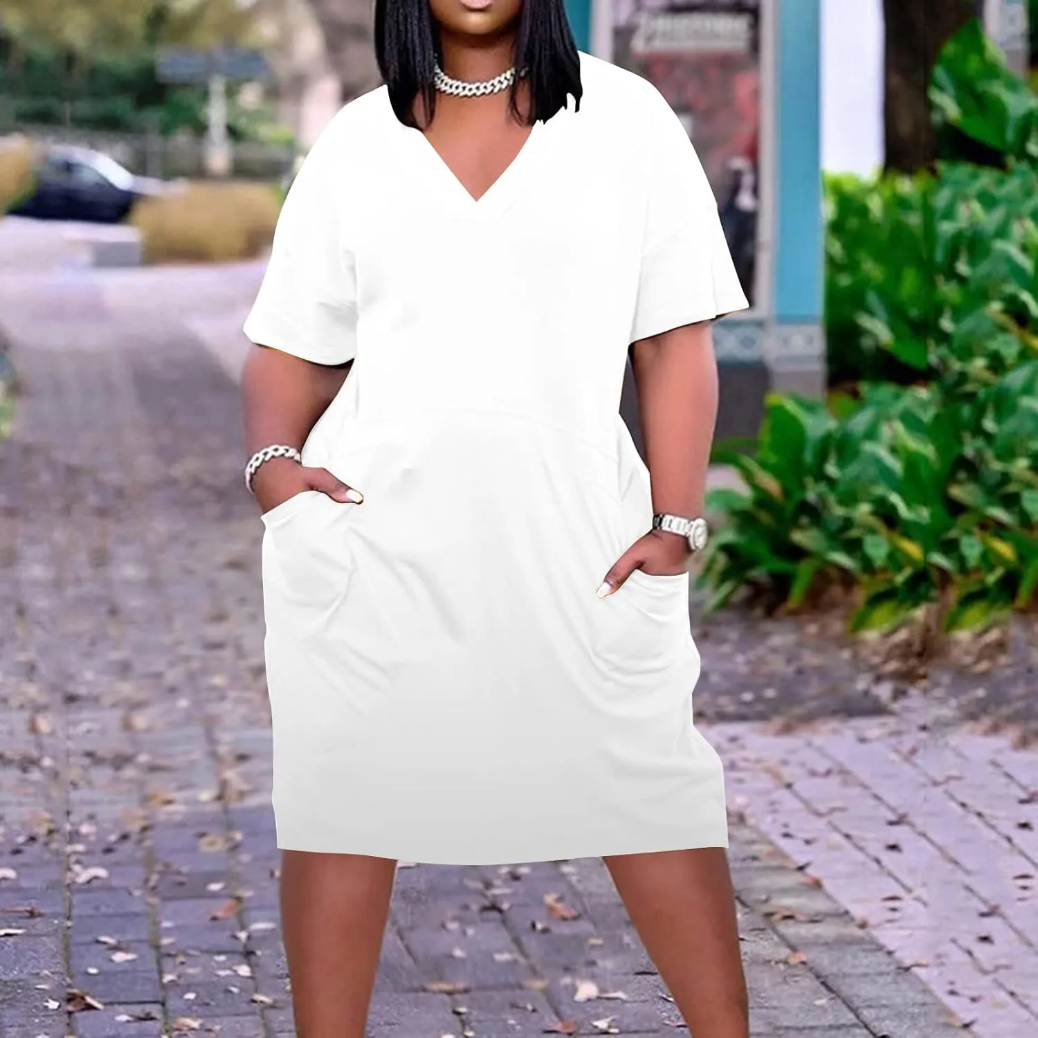 Plus Size Dresses for Curvy Women Oversize Casual Short Sleeve Tshirt Midi Dress Summer Solid Beach Vacation Dress
