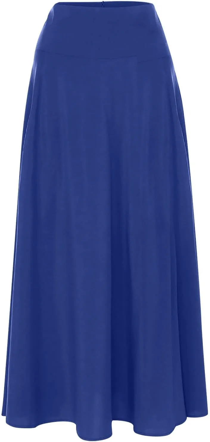 Plus Size Skirt for Women Stretch High Waist Pleated Ruffle Maxi Skirts with Pockets Summer Elegant Knee-Length Skirt