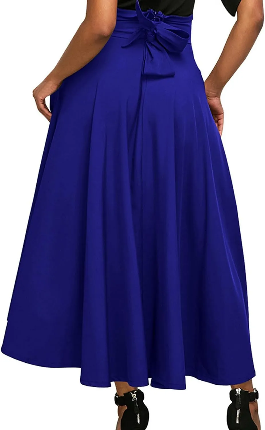 Plus Size Skirt for Women Stretch High Waist Pleated Ruffle Maxi Skirts with Pockets Summer Elegant Knee-Length Skirt