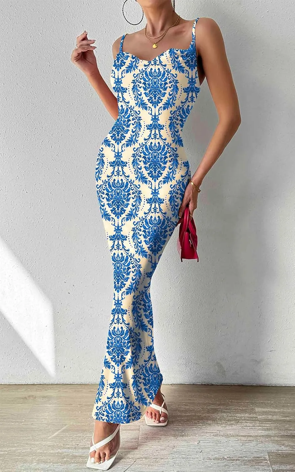 PRETTYGARDEN Women's 2025 Summer Floral Spaghetti Strap Maxi Dress Stretch Sexy Bodycon Dress Backless Slip Long Dresses