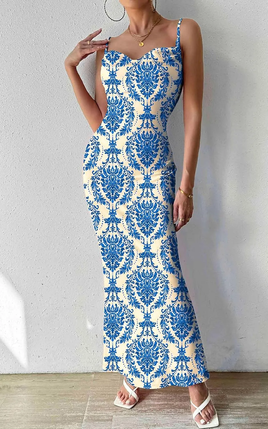 PRETTYGARDEN Women's 2025 Summer Floral Spaghetti Strap Maxi Dress Stretch Sexy Bodycon Dress Backless Slip Long Dresses