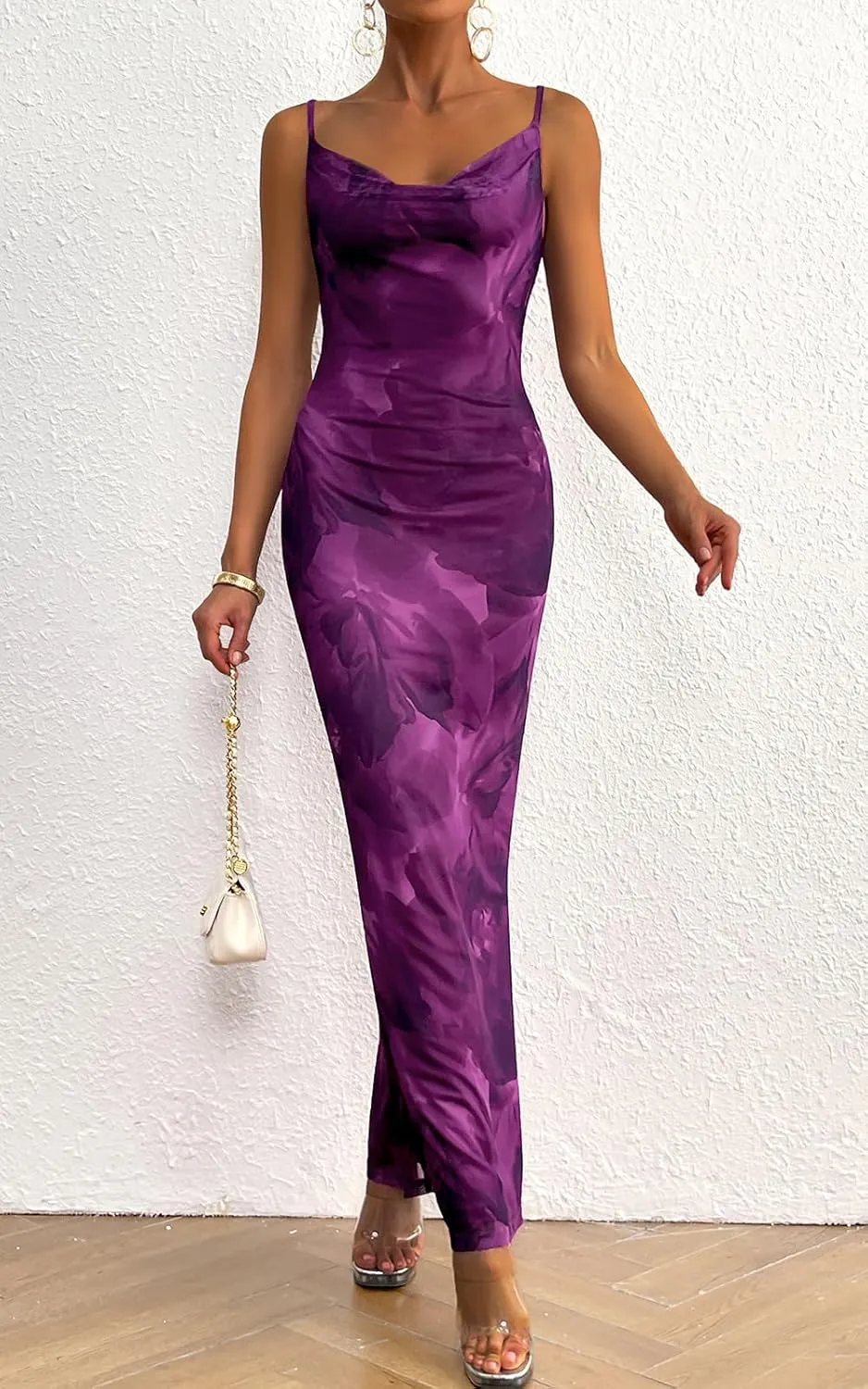 PRETTYGARDEN Women's 2025 Summer Floral Spaghetti Strap Maxi Dress Stretch Sexy Bodycon Dress Backless Slip Long Dresses