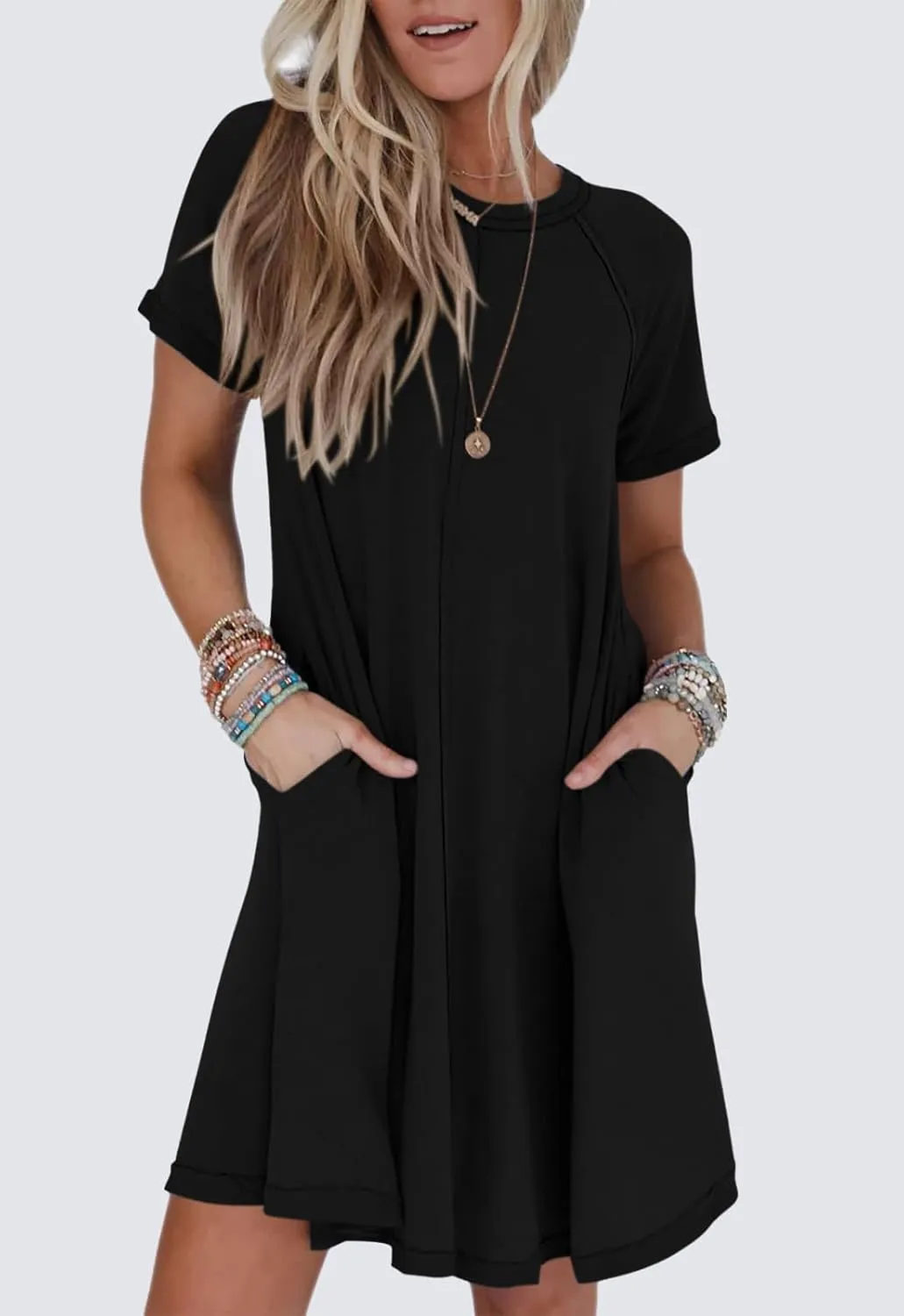 PRETTYGARDEN Women's Summer Casual T Shirt Dresses 2024 Short Sleeve Crew Neck Swing Dress with Pockets Short Dress