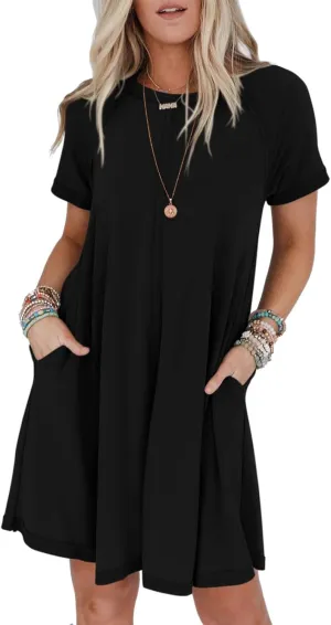 PRETTYGARDEN Women's Summer Casual T Shirt Dresses 2024 Short Sleeve Crew Neck Swing Dress with Pockets Short Dress