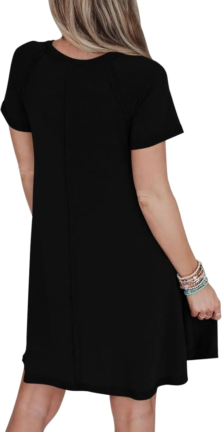 PRETTYGARDEN Women's Summer Casual T Shirt Dresses 2024 Short Sleeve Crew Neck Swing Dress with Pockets Short Dress