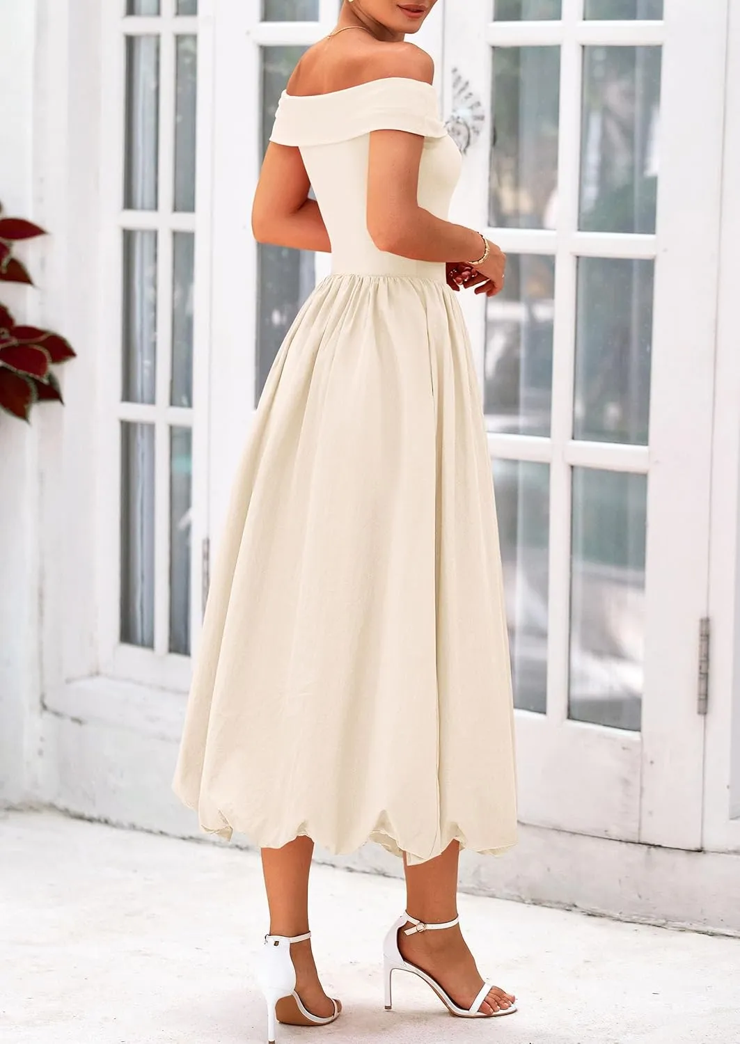 PRETTYGARDEN Womens Summer Off Shoulder Sleeveless Midi Dress Cocktail A Line Flowy Wedding Guest Dresses with Pockets