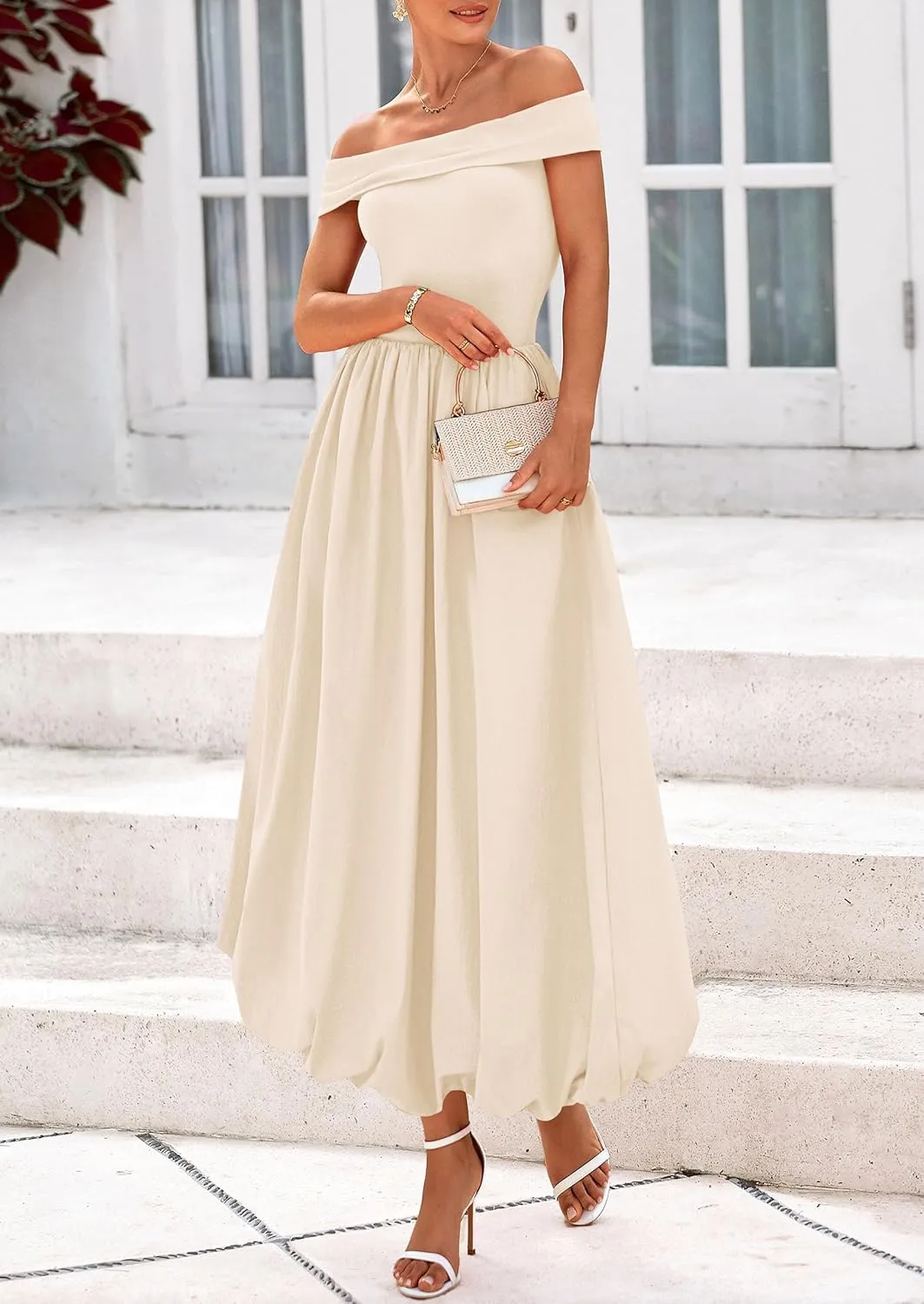 PRETTYGARDEN Womens Summer Off Shoulder Sleeveless Midi Dress Cocktail A Line Flowy Wedding Guest Dresses with Pockets