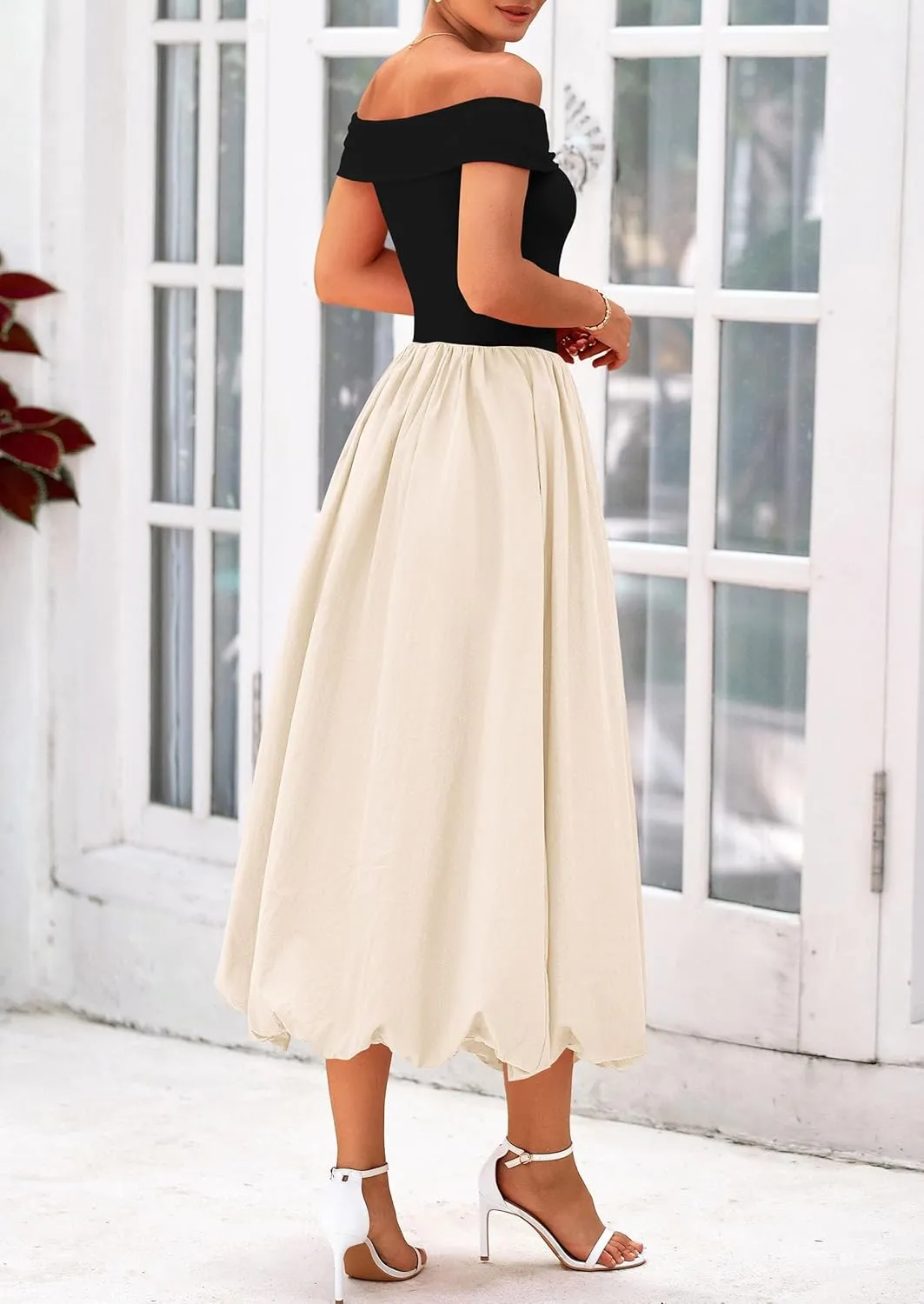 PRETTYGARDEN Womens Summer Off Shoulder Sleeveless Midi Dress Cocktail A Line Flowy Wedding Guest Dresses with Pockets