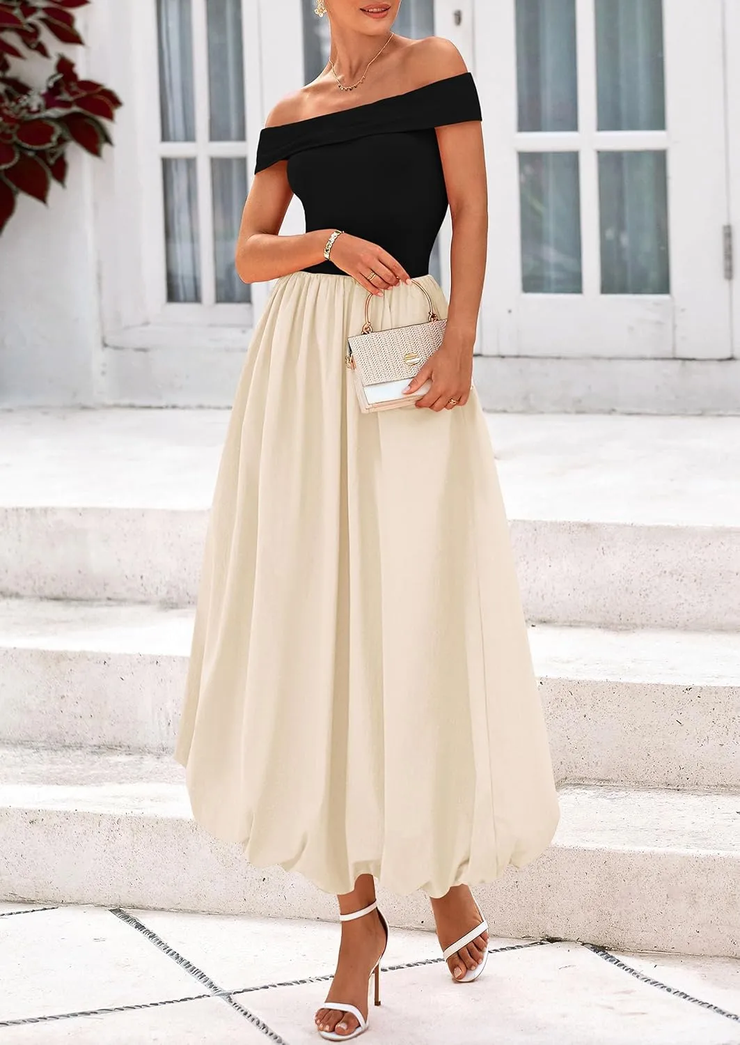 PRETTYGARDEN Womens Summer Off Shoulder Sleeveless Midi Dress Cocktail A Line Flowy Wedding Guest Dresses with Pockets