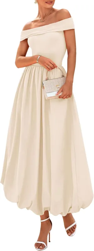 PRETTYGARDEN Womens Summer Off Shoulder Sleeveless Midi Dress Cocktail A Line Flowy Wedding Guest Dresses with Pockets