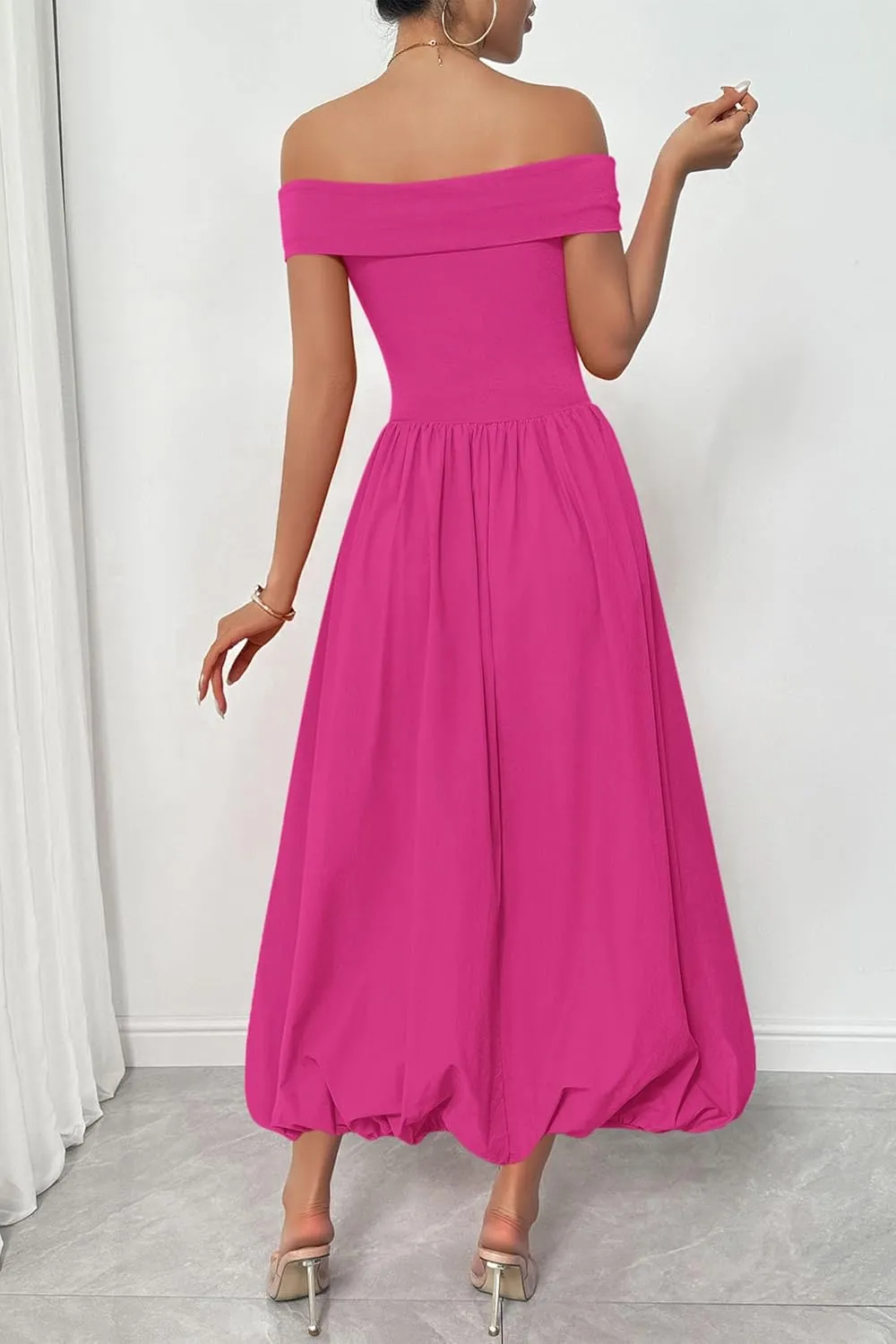 PRETTYGARDEN Womens Summer Off Shoulder Sleeveless Midi Dress Cocktail A Line Flowy Wedding Guest Dresses with Pockets