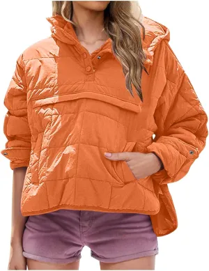 Quilted Puffer Jackets for Women Winter Coats Lightweight Warm Down Jacket Oversized Overcoats with Pockets
